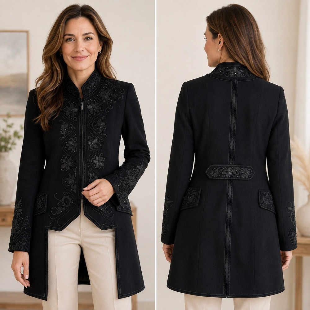 VTG Zelda Black Embroidered Beaded Cutaway Tailcoat Jacket Goth Sz 6 Victorian